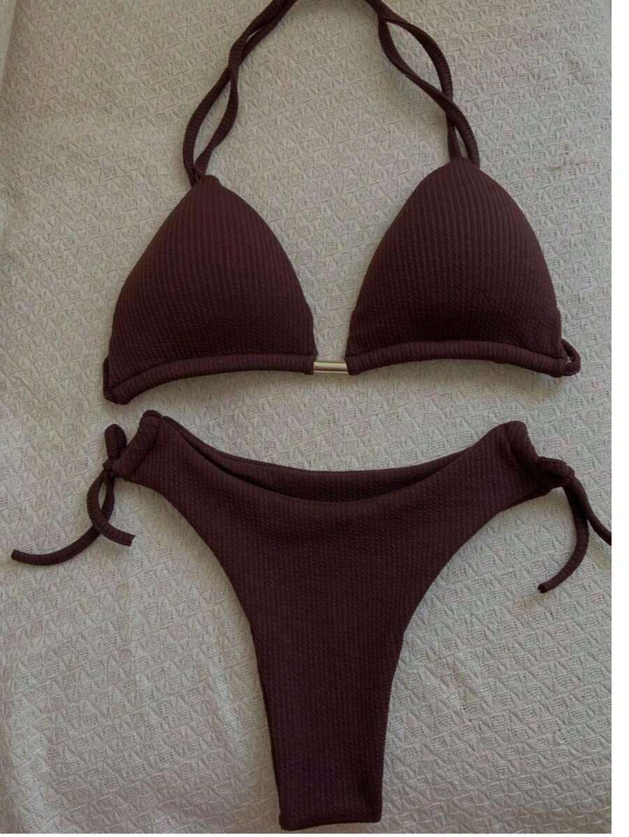 Biquíni Cortininha Bandeau Duplo Nó Cintura Alta