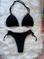 Biquíni Cortininha Bandeau Duplo Nó Cintura Alta
